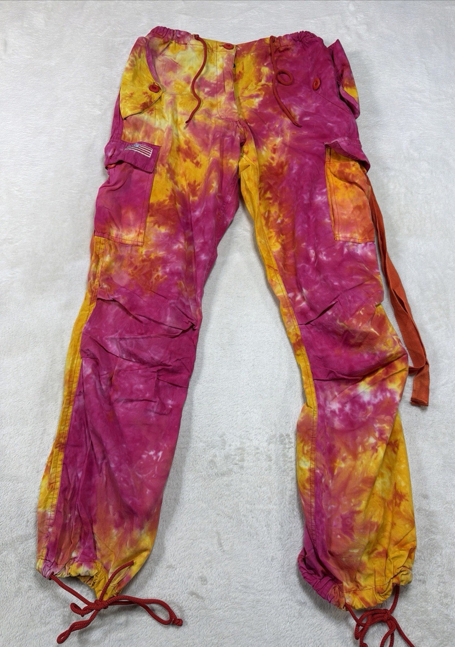 Vintage UFO Tie Dye Cargo Pants Pink Yellow Y2K Cyber Rave Dance Festival Sz XS